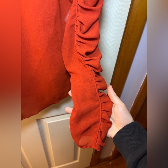 See By Chloe Ruched Long Sleeve Blouse in Earthy Red - Picture 7 of 16